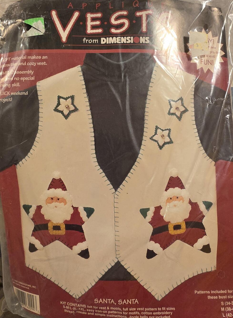 New in Packet Vests from Dimensions Fabric and Embroidery Thread Included